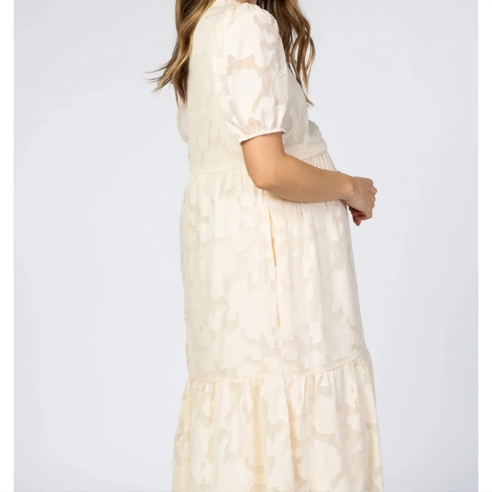 NWT Cream Flocked Floral Maternity Nursing Dress Size 1XL - Picture 2 of 9